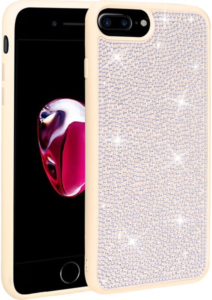 iPhone 7 Plus Uyumlu Parlak Taşlı Tasarım Tstk Ston Kapak-Beyaz