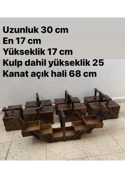 3 Katlı Çok Gözlü Büyük Ahşap Takı ve Aksesuar Kutusu, 5 Bölmeli, şık ve kullanışlı