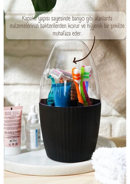 İki Parçalı 7 Bölmeli Kapaklı Makyaj Düzenleyici, Antrasit Gri Plastik, Şık ve Kullanışlı