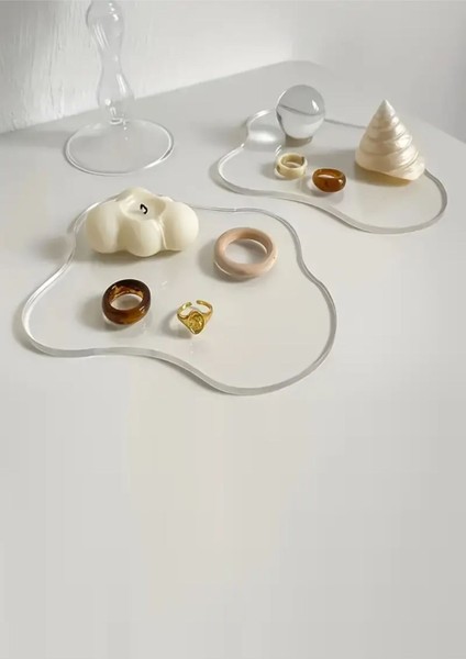 Şeffaf pleksi soyut tasarım takı ve bardak altlığı seti 4 adet, 17x15 cm