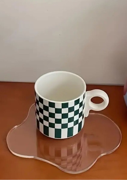 Şeffaf pleksi soyut tasarım takı ve bardak altlığı seti 4 adet, 17x15 cm