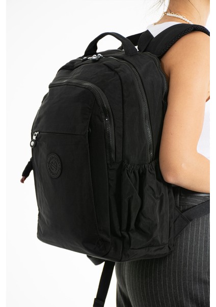 Sanmorris Unisex Suya Dayanıklı Krinkıl Kumaş Çok Gözlü Büyük Boy Siyah Renkli Laptop Okul ve Sırt Çantası fiyatları