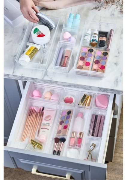 7'li şeffaf çekmece içi organizer, kozmetik, takı ve makyaj düzenleyici fiyatları