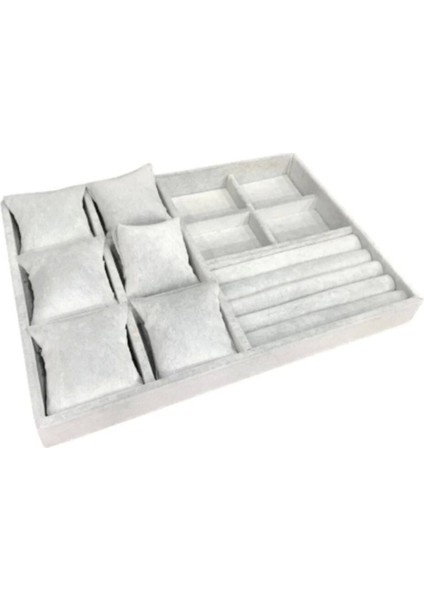 Şık Çoklu Takı Düzenleyici, Gri Süet Kutu, 1 Parça, Kumaş, Modern Tasarım