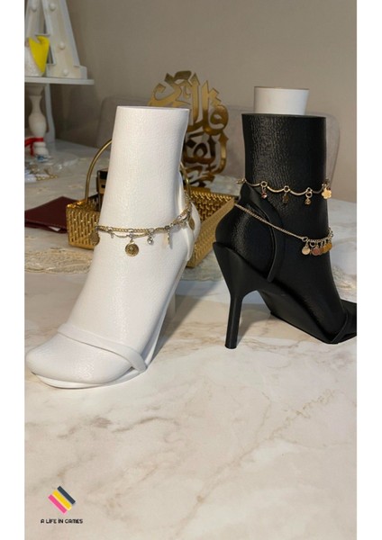 İki Parça Takı Sergi Standı, Siyah ve Beyaz, Şık Dekoratif Vitrin Tutucu