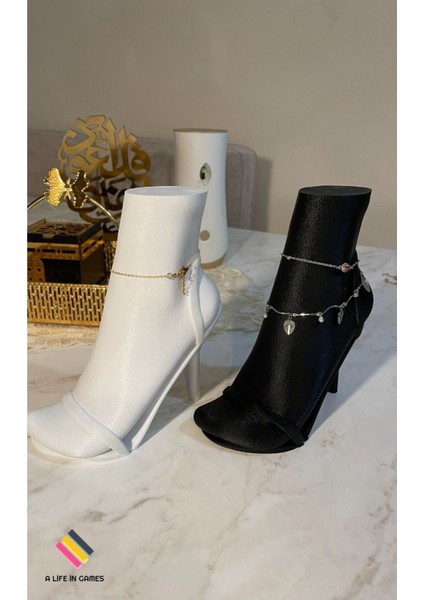 İki Parça Takı Sergi Standı, Siyah ve Beyaz, Şık Dekoratif Vitrin Tutucu