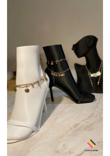 İki Parça Takı Sergi Standı, Siyah ve Beyaz, Şık Dekoratif Vitrin Tutucu