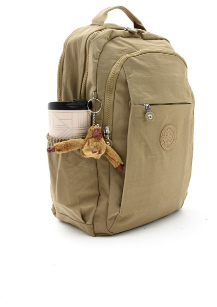 Sanmorris Unisex Suya Dayanıklı Krinkıl Kumaş Çok Gözlü Büyük Boy Siyah Renkli Laptop Okul ve Sırt Çantası