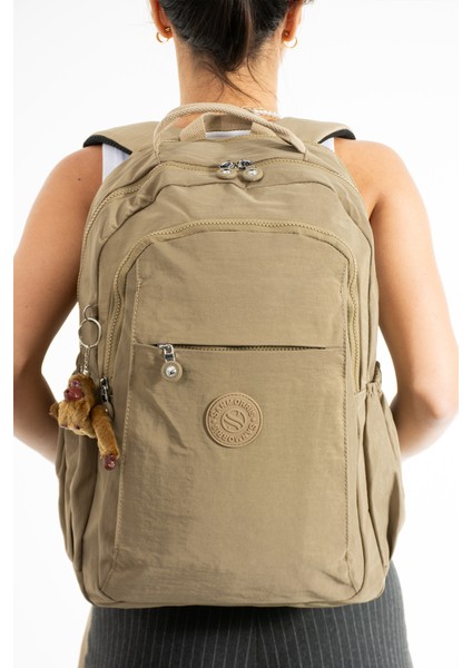 Sanmorris Unisex Suya Dayanıklı Krinkıl Kumaş Çok Gözlü Büyük Boy Siyah Renkli Laptop Okul ve Sırt Çantası modelleri