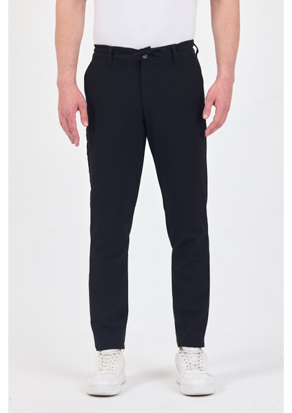 Theseason Erkek Siyah Likralı Kırışmaz Lastikli Comfort Fit Chino Pantolon
