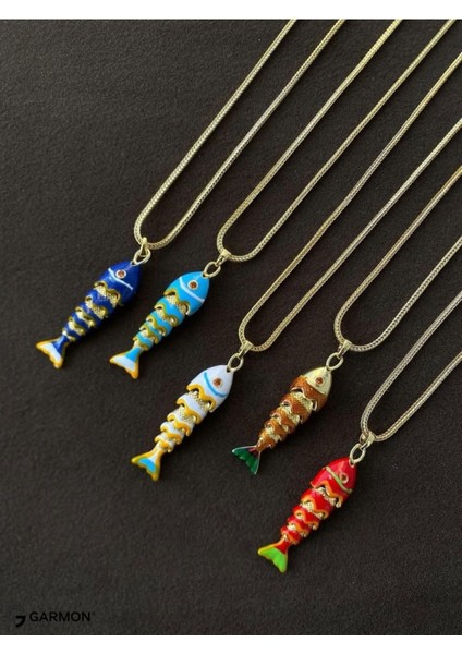 BA-01L 316L Garantili Kararmaz Çelik Kolye, Haraketli Balık Kuyumcu Zincir Kolye Lacivert