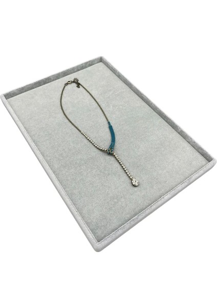 Gri Süet Kumaş Takı Sunum Tablası 34x24 cm, 1 Parça