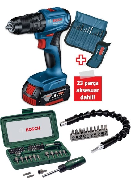 Gsb 185-LI Tek Akülü Kömürsüz Darbeli Matkap Vidalama Şarjlı Matkap + Tornavida Seti Esnek Uç