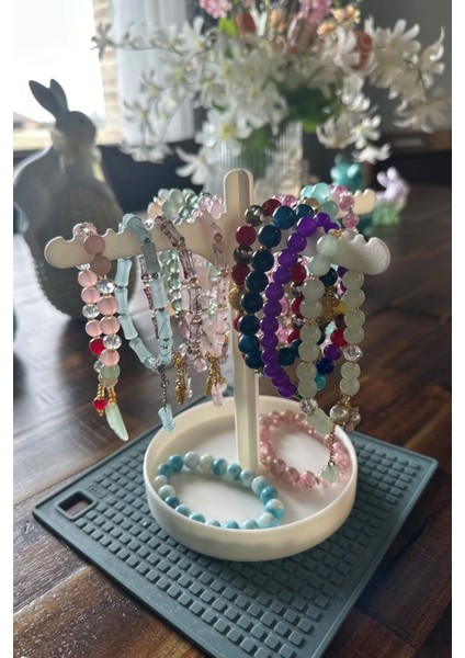 Şık Beyaz Takı ve Bileklik Tutucu Seti, Dekoratif Manken, 2 Parça