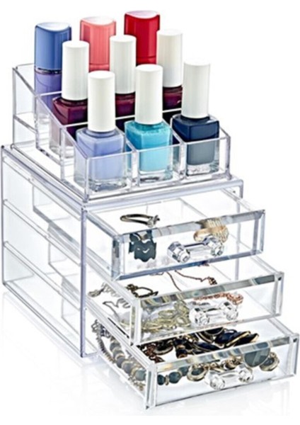 Beyaz 3’lü Çekmeceli Organizer Set, Takı ve Makyaj Düzenleyici