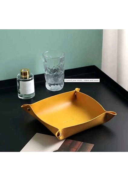 Sarı PU Deri Düzenleyici, Takı ve Kozmetik Organizer, 10x10, Kumaş, Şık ve kullanışlı