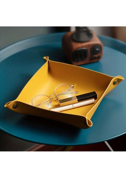 Sarı PU Deri Düzenleyici, Takı ve Kozmetik Organizer, 10x10, Kumaş, Şık ve kullanışlı modelleri