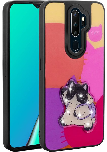 Oppo A9 2020 Kılıf Parlayan Kabartmalı Ikonik Figürlü Tstk Amas Silikon Kapak-Mor