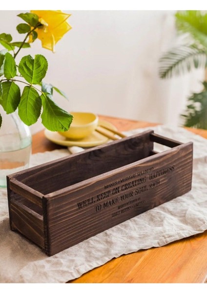 Baskılı Ahşap Organizer Kutu 11x33x10 cm, Kahverengi, Şık ve Pratik Saklama Çözümü