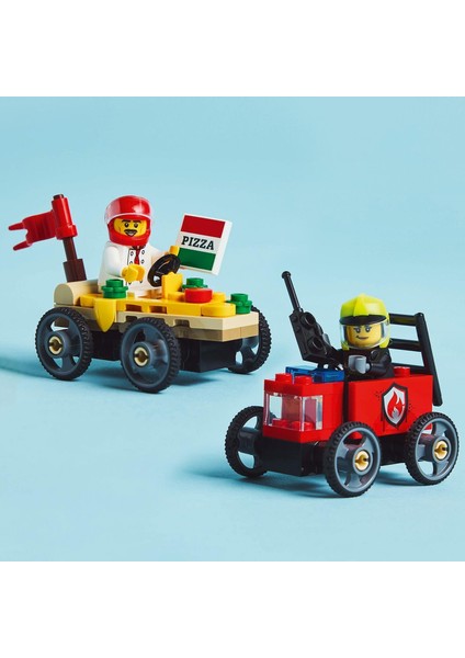 City Pizza Arabası Itfaiye Kamyonuna Karşı Yarış Arabası Paketi 60458-5 Yaş ve Üzeri (70 Parça)
