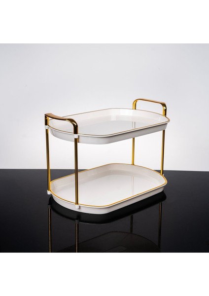 2 Katlı Akrilik Makyaj ve Parfüm Organizer, Şık ve Kullanışlı 35x22x22cm Beyaz