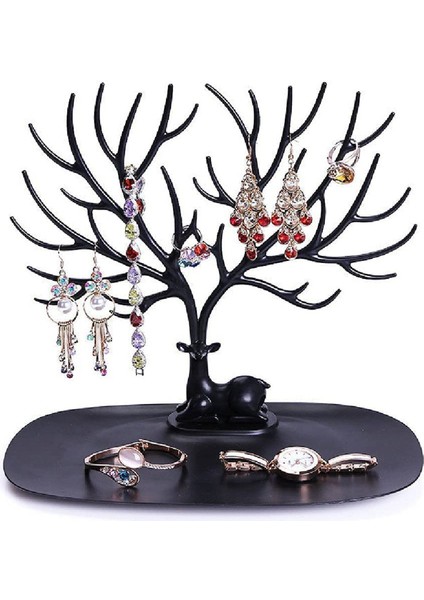 Şık Siyah Geyikli Masaüstü Takı ve Aksesuar Organizeri