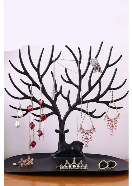 Şık Siyah Geyikli Masaüstü Takı ve Aksesuar Organizeri