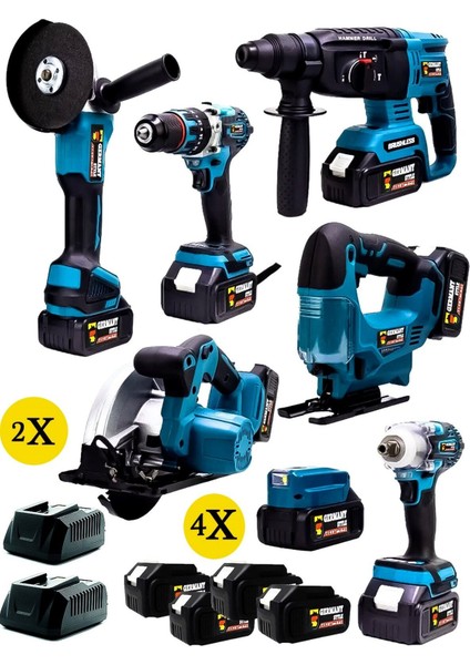 7'li Profesyonel Usta Seti Matkap-Kırıcı-Taşlama-Somun Sökme-Dekupaj-Daire Testere Le