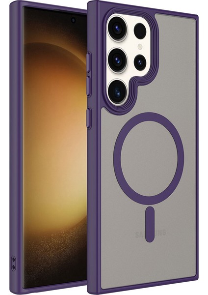 Galaxy S23 Ultra Kılıf Mat Arka Yüzey Wireless Şarj Özellikli Tstk Flet Magsafe Kapak-Derin Mor