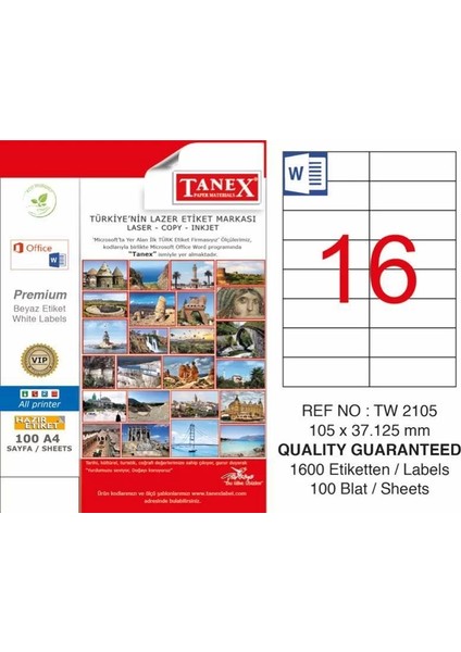 TW-2105 Laser Etiketi (105 x 37,125 Mm)