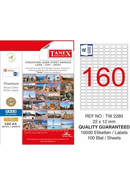 TW-2280 Laser Etiketi (22 x 12 Mm)