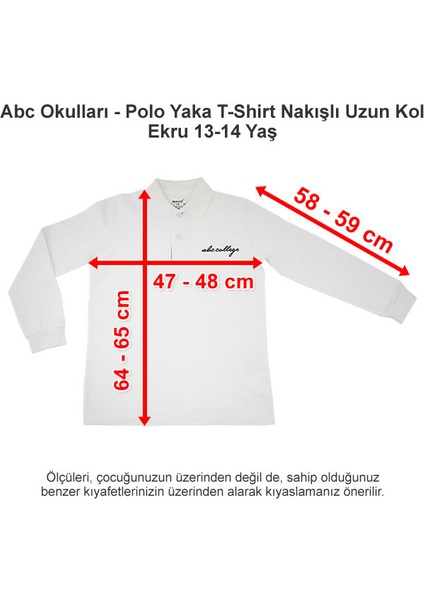 Polo Yaka T-Shirt Nakışlı Uzun Kol Ekru 13-14 Yaş