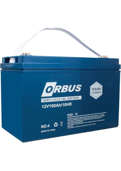 Orbus 12 Volt 100 Amper Karbon Jel Tip Akü (330X173X212 Mm)