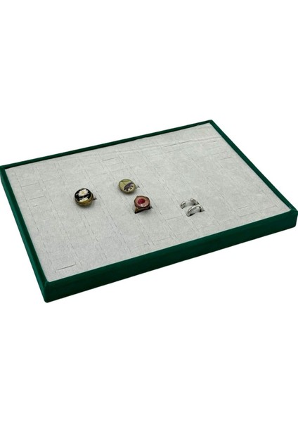 Yeşil Batırmalı Yüzük Tablası, 25x34 cm, Ahşap, Büyük, Tek Parça