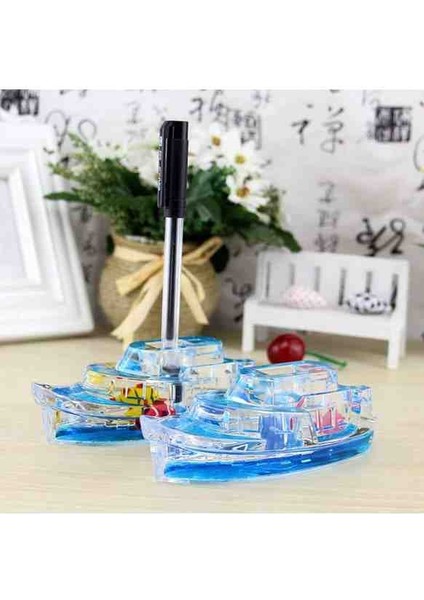 Şeffaf Gemi Temalı Özel Mavi Sıvı Dolu Ev Iş Ofis Masaüstü Dekoratif Hediye Kalemlik