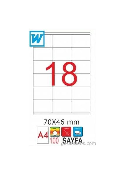 2080 Laser A4 Sayfa Etiketi 70X46MM (100 Lü Paket)