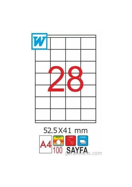 2035 Laser A4 Sayfa Etiketi 52,5X41MM (100 Lü Paket)