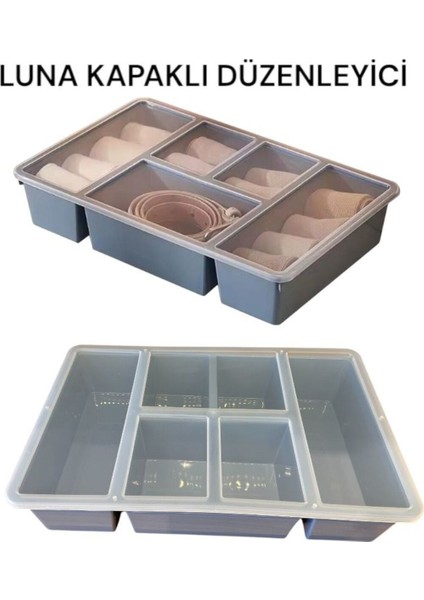 Mavi Çekmece İçi Düzenleyici, Kapaklı Makyaj ve Takı Organizer