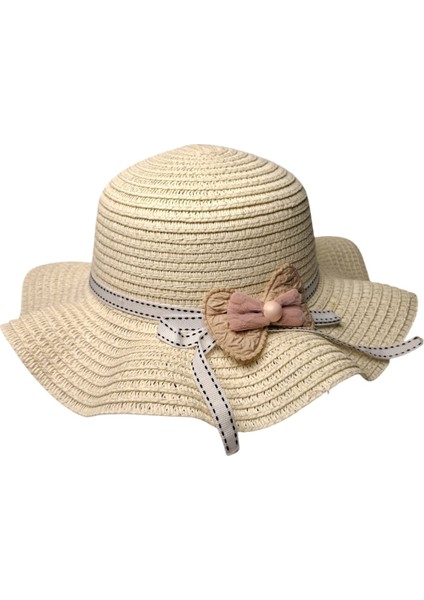 Spteks Kitti 2-6 Yaş Kız Çocuk Krem Renk Fiyonk Figürlü Hasır Yazlık Şapka modelleri