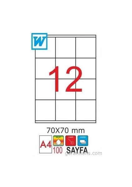 2078 Laser A4 Sayfa Etiketi 70X70MM (100 Lü Paket)