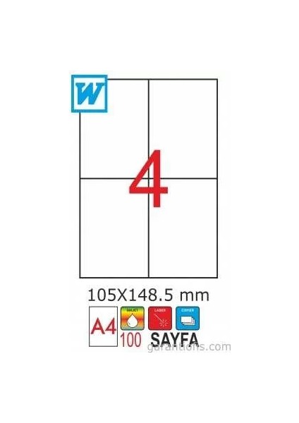 2050 Laser A4 Sayfa Etiketi 105X148,5MM (100 Lü Paket)