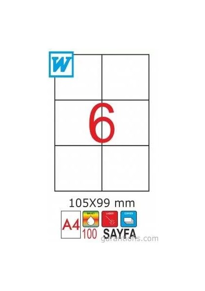 2068 Laser A4 Sayfa Etiketi 105X99MM (100 Lü Paket)