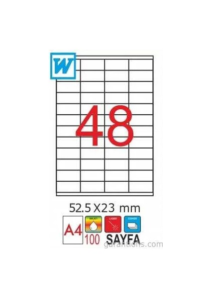 2098 Laser A4 Sayfa Etiketi 52,5X23MM (100 Lü Paket)