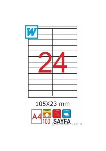 2076 Laser A4 Sayfa Etiketi 105X23MM (100 Lü Paket)