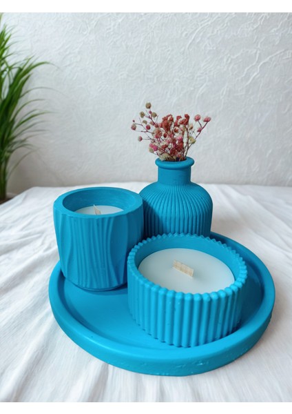 Crafts Tasarım 4 Lü Dekoratif Mum Seti Mavi Renk