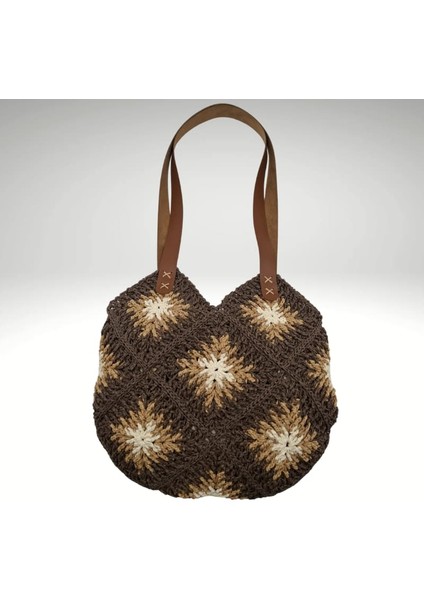 Hasır Kahverengi Motifli Yazlık Kadın Omuz Çantası