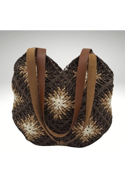 Hasır Kahverengi Motifli Yazlık Kadın Omuz Çantası modelleri