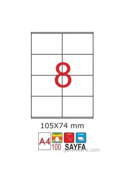 2055 Laser A4 Sayfa Etiketi 105X74,25MM (100 Lü Paket)