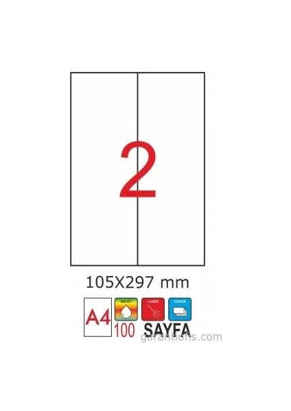 2065 Laser A4 Sayfa Etiketi 105X297MM (100 Lü Paket)