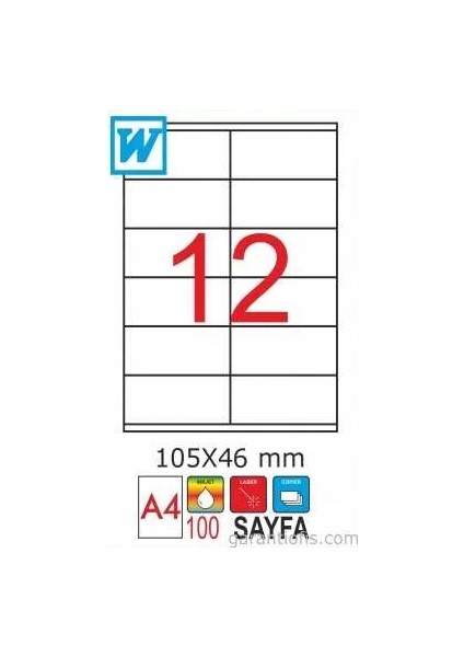 2056 Laser A4 Sayfa Etiketi 105X46MM (100 Lü Paket)